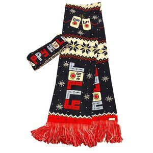 Miller Lite Ugly Christmas Scarf Fringe Knit Winter Headband Set